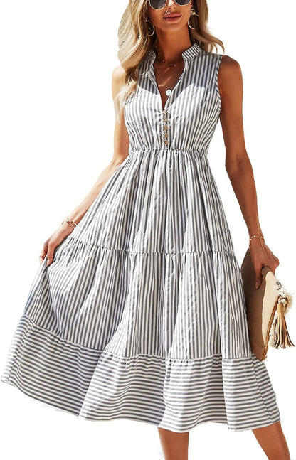 Robe Midi Femme en tissu léger, col V, coupe fluide – Menvelo