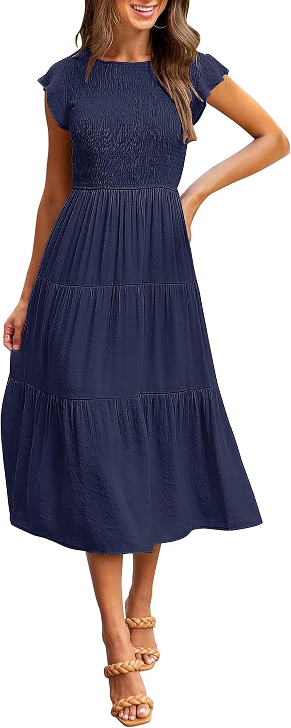 Robe Midi Femme en tissu léger, à volants, coupe fluide – Menvelo