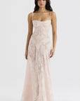Robe Longue Femme en Dentelle Fleurie – Bretelles Fines & Col Cœur