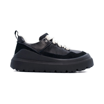 UGG Heritage Utility Sneaker Black baskets homme et femme en cuir et textile technique noir, vue de profil