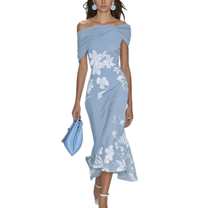 Robe Midi Femme Fleurie – Col Bardot Ajustée