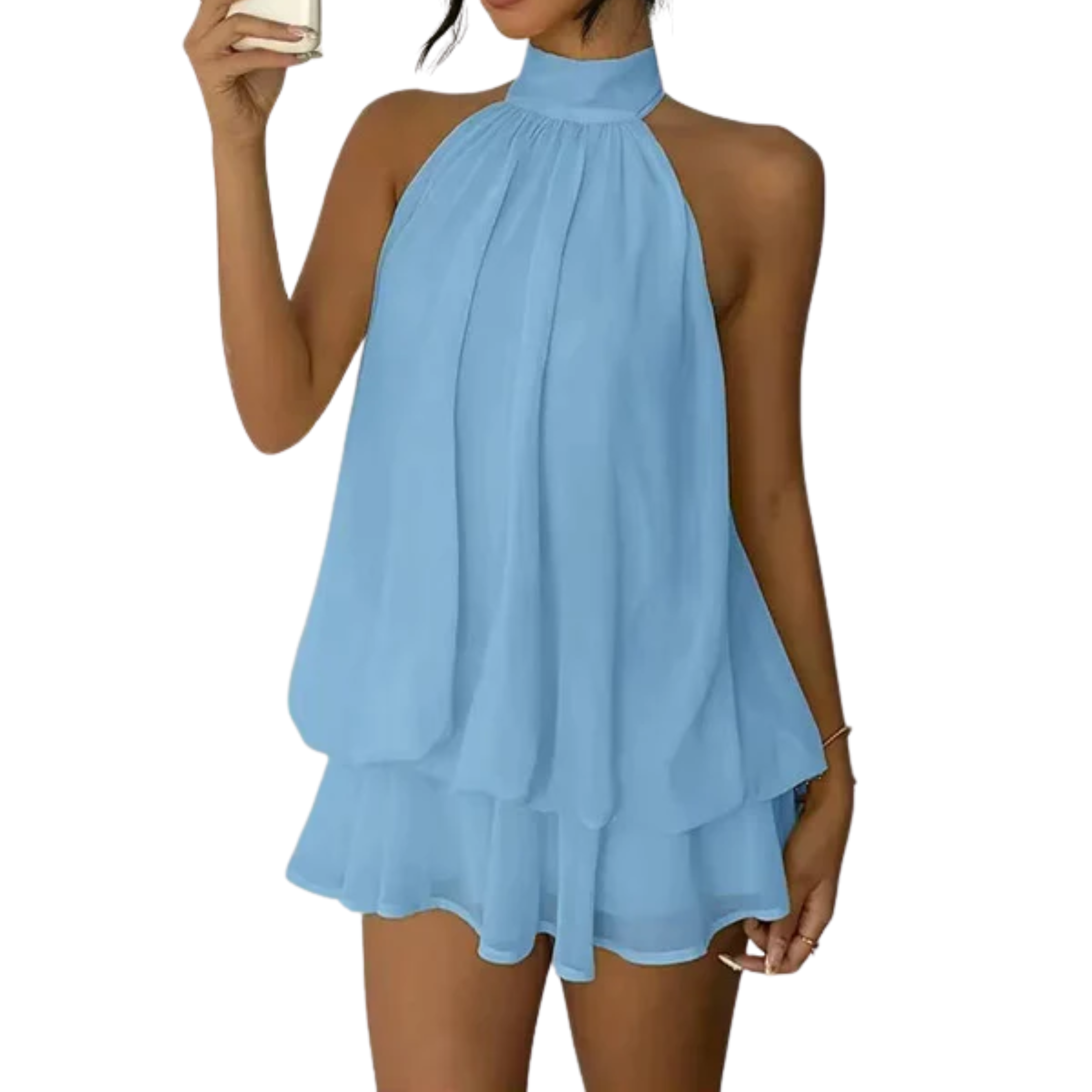 Robe Mini Femme en tissu léger, dos nu, coupe fluide – Menvelo