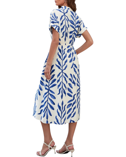 Robe Midi Femme en tissu léger, col V, coupe fluide – Menvelo