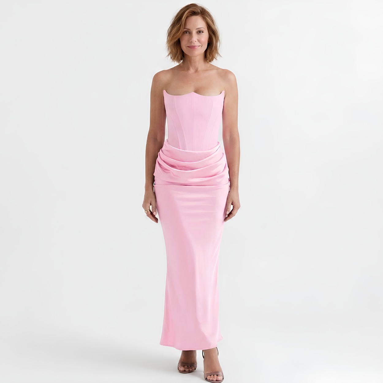 Robe Longue Femme Bustier Moulante – Fronces Structurées
