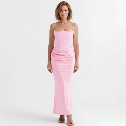 Robe Longue Femme Bustier Moulante – Fronces Structurées