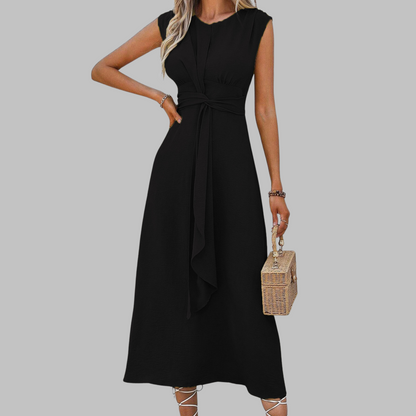 Robe Femme Mi-Longue Sans Manches – Col Rond et Ceinture Nouée