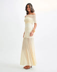 Robe Maxi Femme Épaules Dénudées – Froncée et Voile Transparent