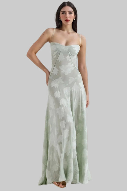 Robe Longue Femme en Dentelle Fleurie – Bretelles Fines & Col Cœur