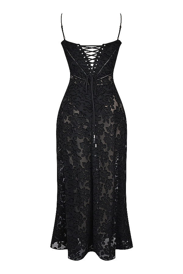 Robe longue à fines bretelles femme – coupe ajustée ourlet évasé