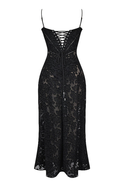 Robe longue à fines bretelles femme – coupe ajustée ourlet évasé