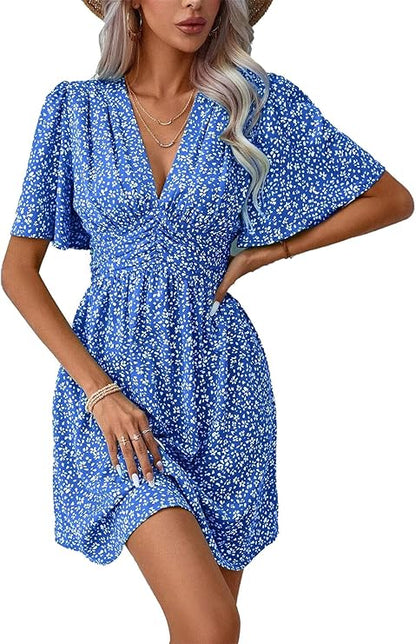Robe Mini Femme en stretch, col V, coupe confortable – Menvelo