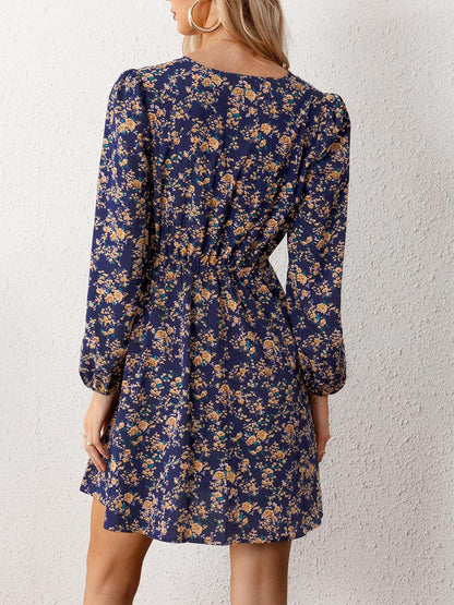 Lina Robe Femme Fleurie – Robe Mini Portefeuille Col V Manches Longues Élégante