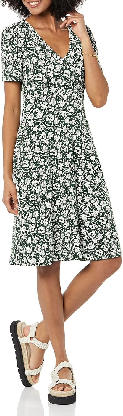 Robe Midi Femme en tissu léger, col V, coupe fluide – Menvelo