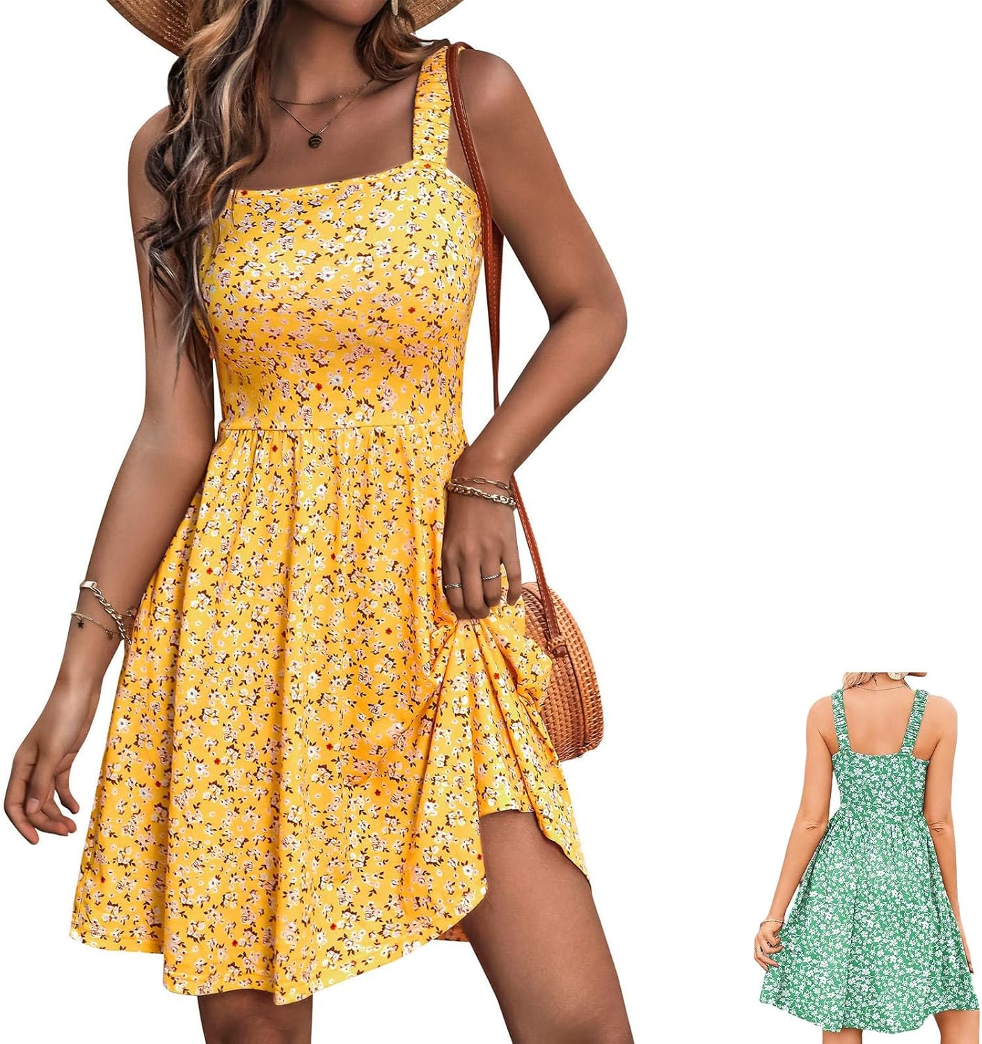 Robe Mini Femme en tissu léger, sans manches, coupe fluide – Menvelo