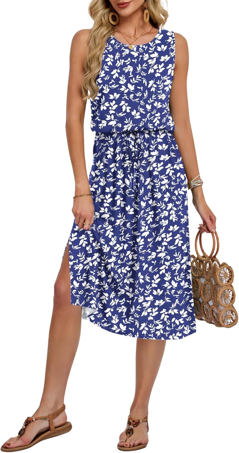 Robe Midi Femme en tissu léger, col rond, coupe fluide – Menvelo