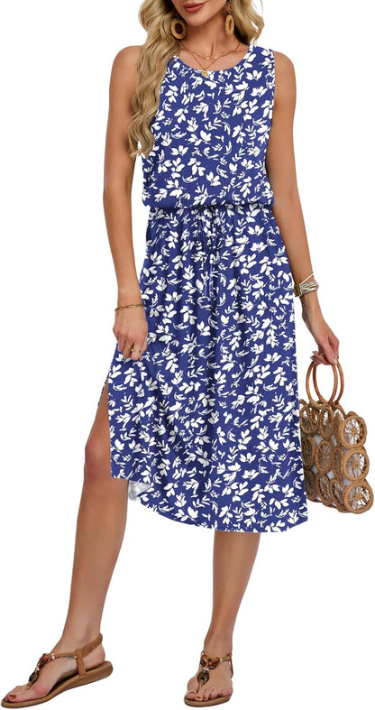 Robe Midi Femme en tissu léger, col rond, coupe fluide – Menvelo
