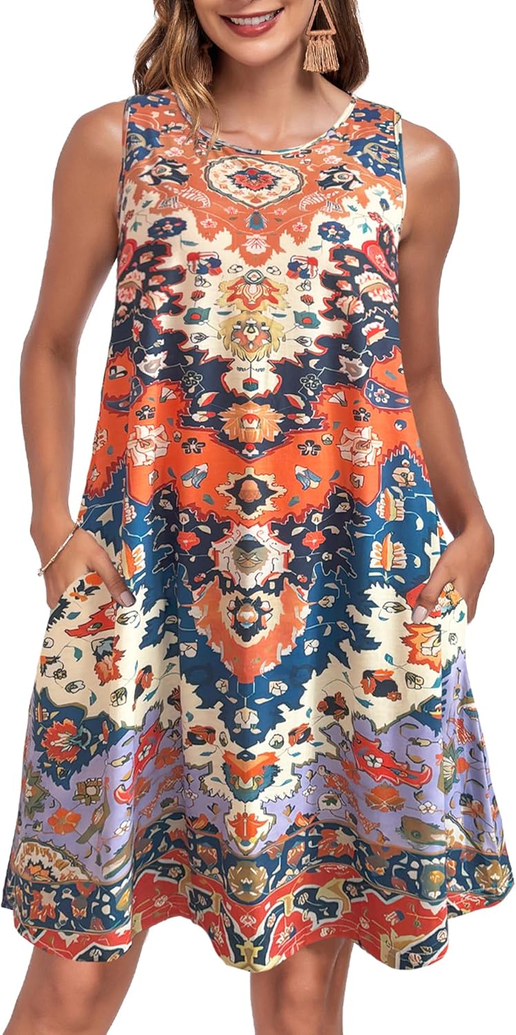 Léna Robe Été Femme – Robe A-Line Bretelles Col V Avec Poches Mi-Longue