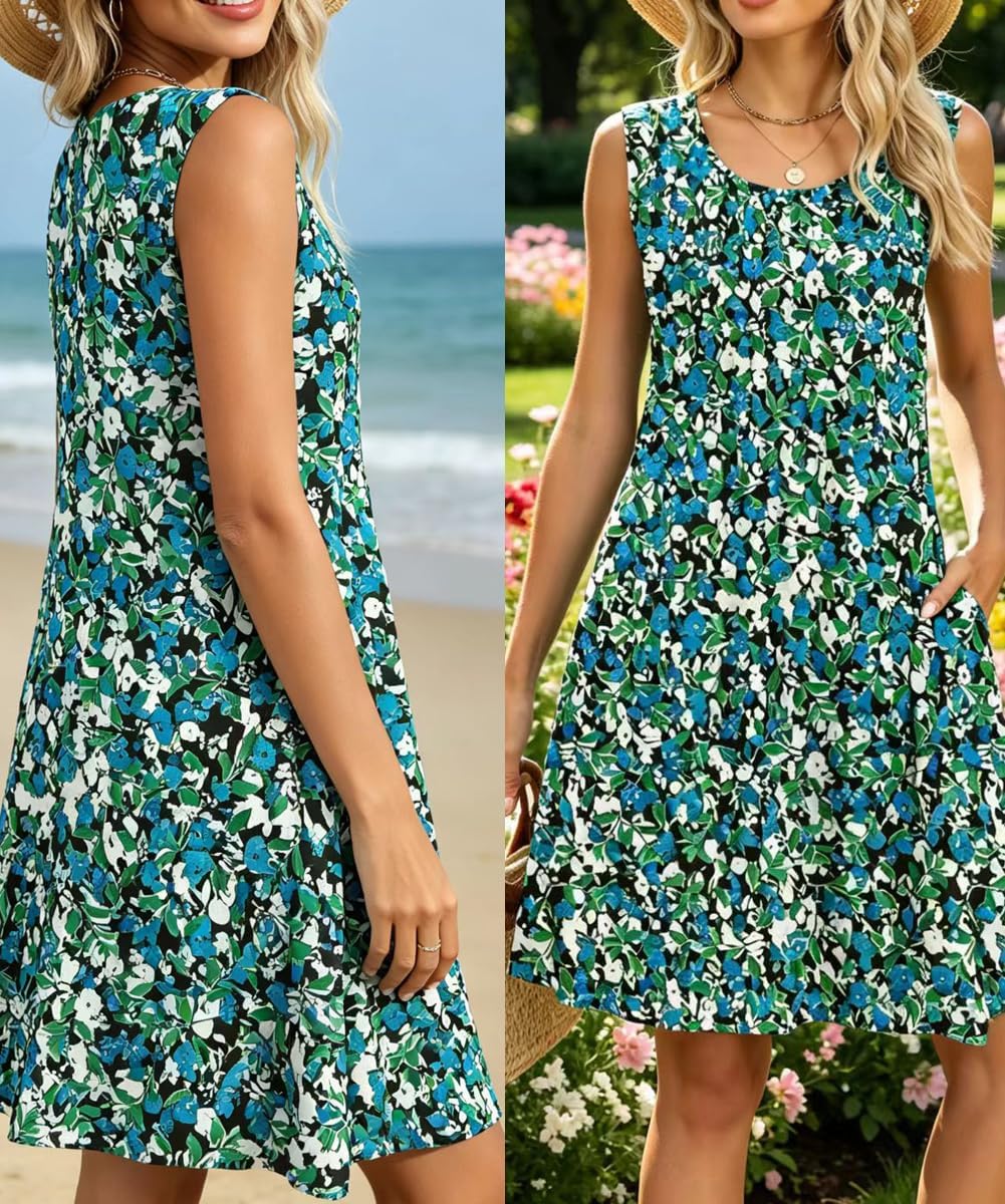 Robe Midi Femme en tissu léger, col rond, coupe fluide – Menvelo