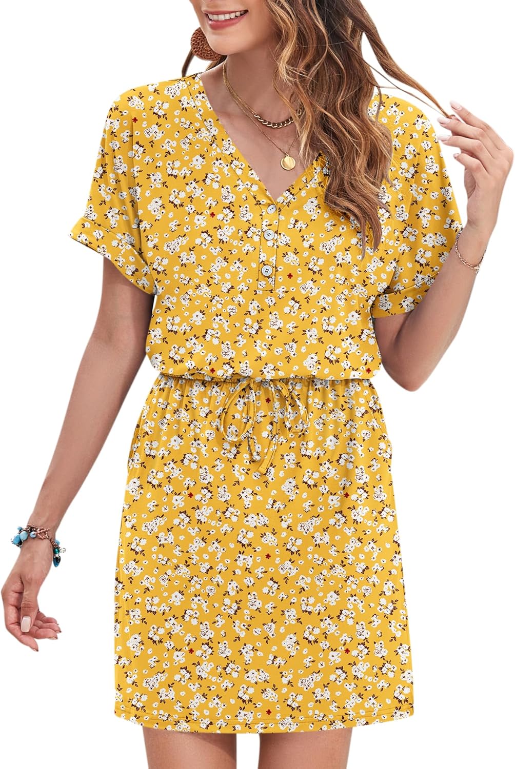 Robe Mini Femme en tissu léger, col V, coupe confortable – Menvelo