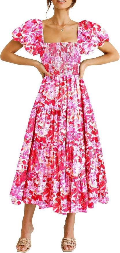 Robe Midi Femme en tissu léger, à volants, coupe ample – Menvelo