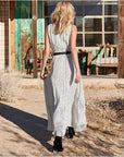Robe Maxi Bohème Femme à Pois – Col V Sans Manches