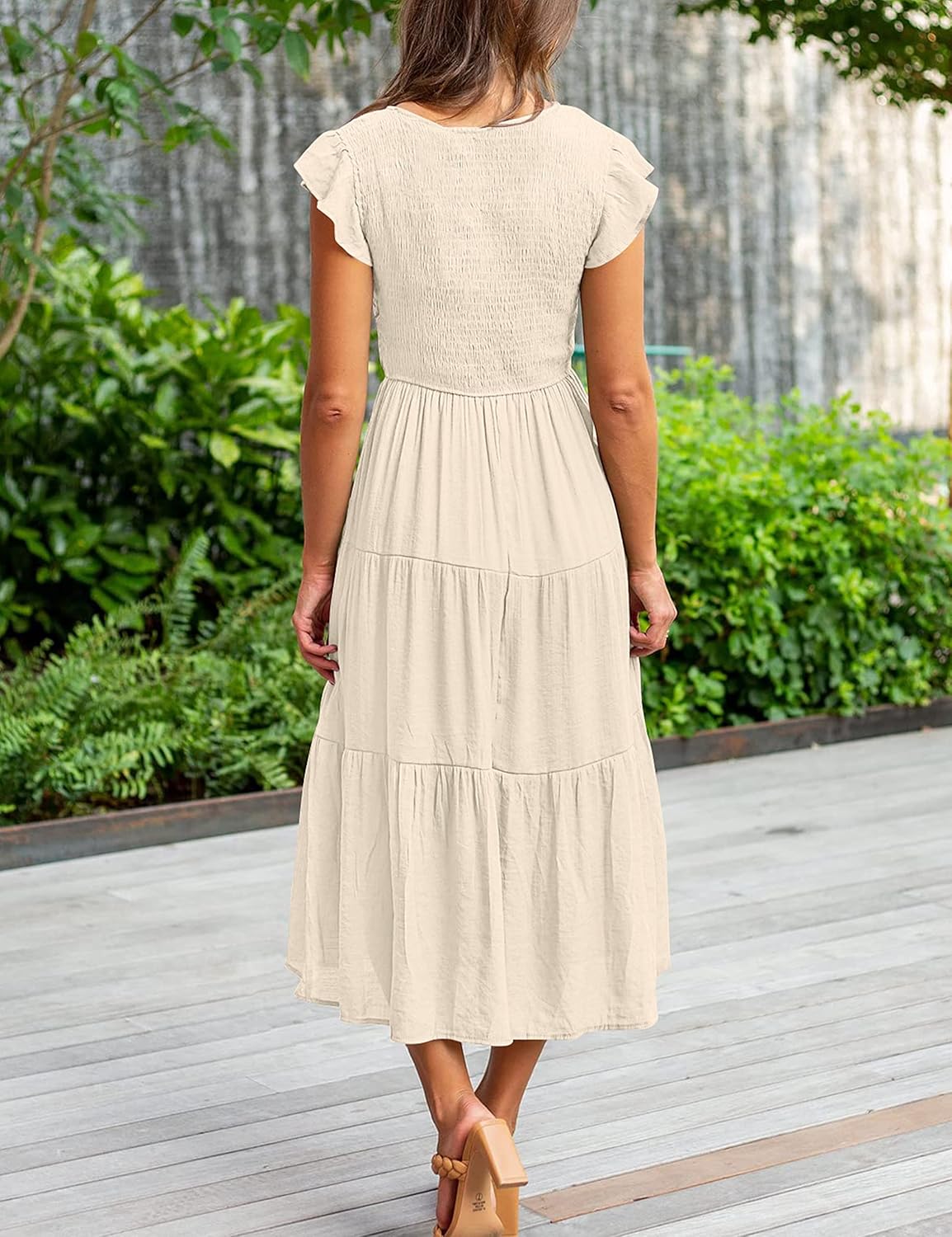 Robe Midi Femme en stretch, col V, coupe fluide – Menvelo