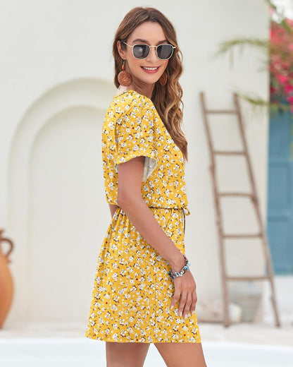 Robe Mini Femme en tissu léger, col V, coupe confortable – Menvelo