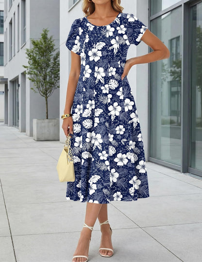 Robe Midi Femme en tissu léger, manches bouffantes, coupe fluide – Menvelo