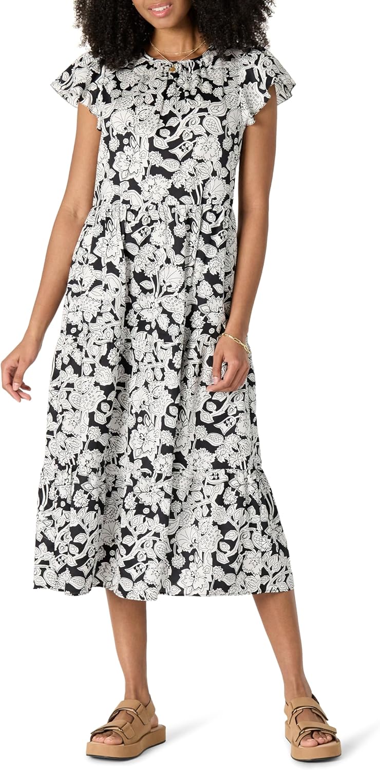 Robe Midi Femme en satin, col rond, coupe fluide – Menvelo
