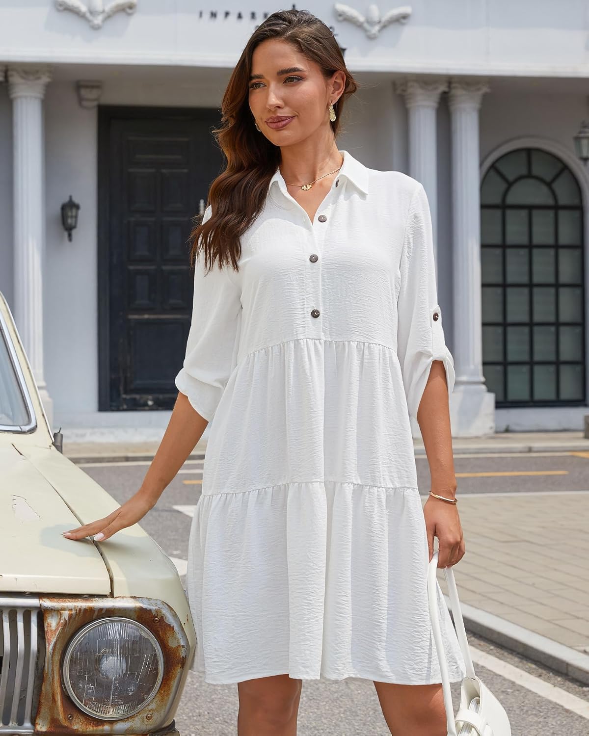 Robe Midi Femme en tissu léger, à volants, coupe fluide – Menvelo