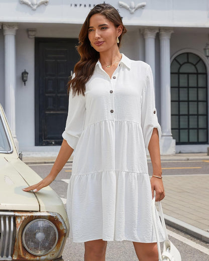 Robe Midi Femme en tissu léger, à volants, coupe fluide – Menvelo