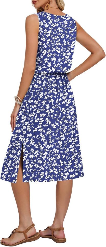 Robe Midi Femme en tissu léger, col rond, coupe fluide – Menvelo