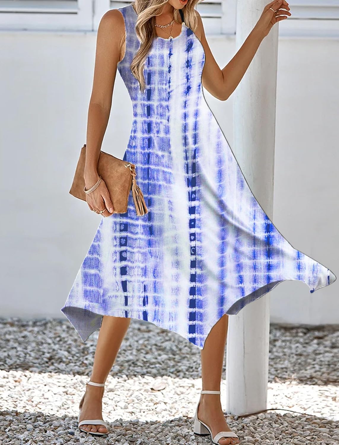 Robe Midi Femme en tissu léger, col rond, coupe fluide – Menvelo