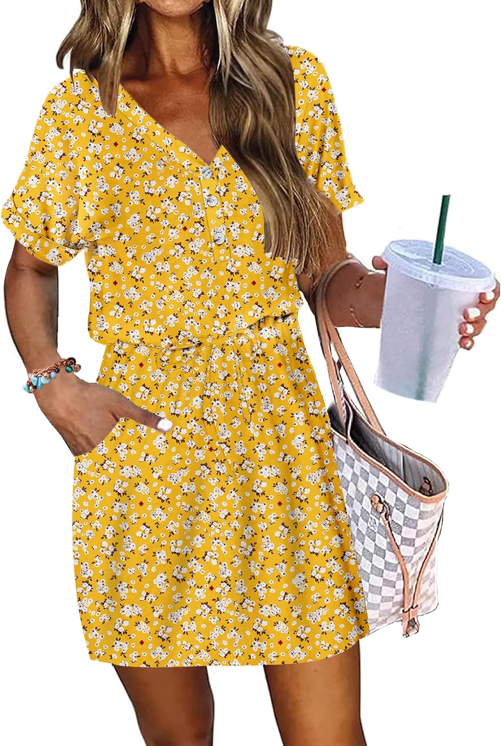 Robe Mini Femme en tissu léger, col V, coupe confortable – Menvelo