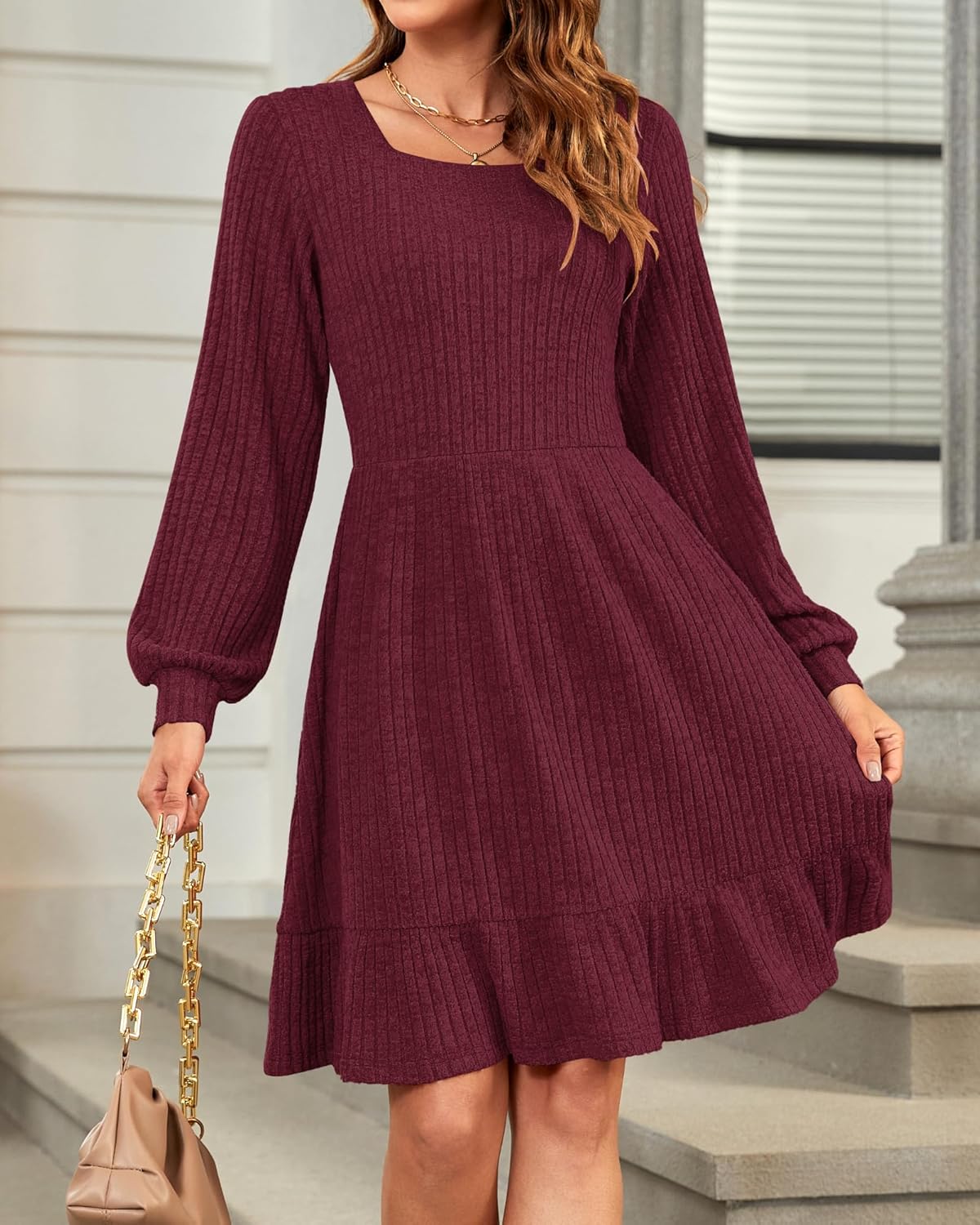 Robe Pull Femme en maille, manches longues, coupe fluide – Menvelo