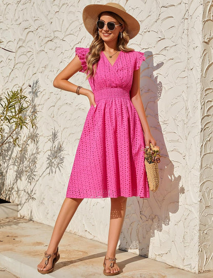 Robe Midi Femme en coton, col V, coupe confortable – Menvelo