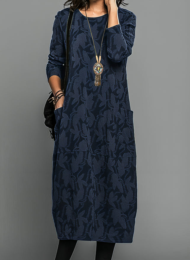 Robe midi femme en maille A-line – Col rond coupe ample
