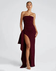 Robe Longue Femme Sans Bretelles – Fente Haute et Drapé Asymétrique