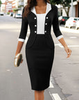Robe Midi Femme en Coton – Style Blazer Superposé et Col Carré