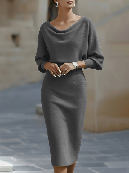 Robe Midi en Maille pour Femme – Manches Chauve-Souris Coupe Ajustée