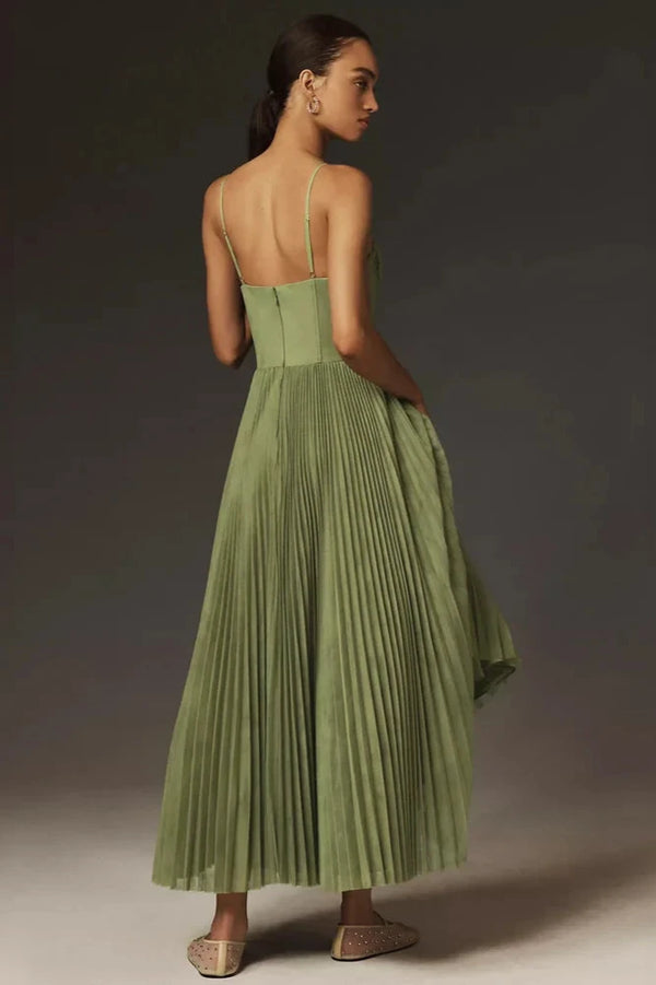 Robe maxi femme plissée – coupe fluide sans manches ajustée