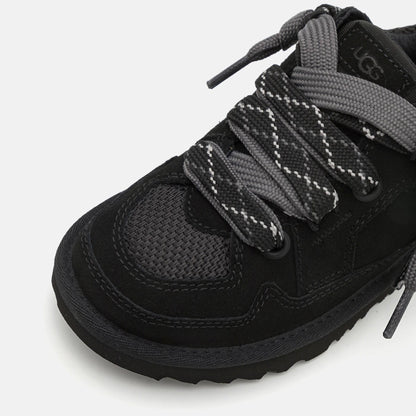 UGG Lowmel Lo Black baskets homme et femme en daim et textile recyclé noir, vue de dessus