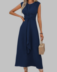 Robe Femme Mi-Longue Sans Manches – Col Rond et Ceinture Nouée