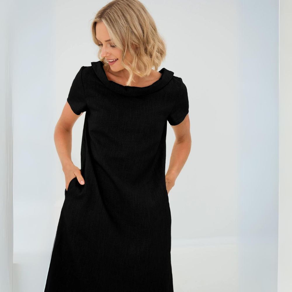 Robe Midi Décontractée en Lin Mélangé pour Femme – Coupe Ample Silhouette Fluide