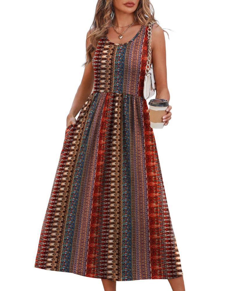 Robe Midi Femme en tissu léger, avec poches, coupe fluide – Menvelo