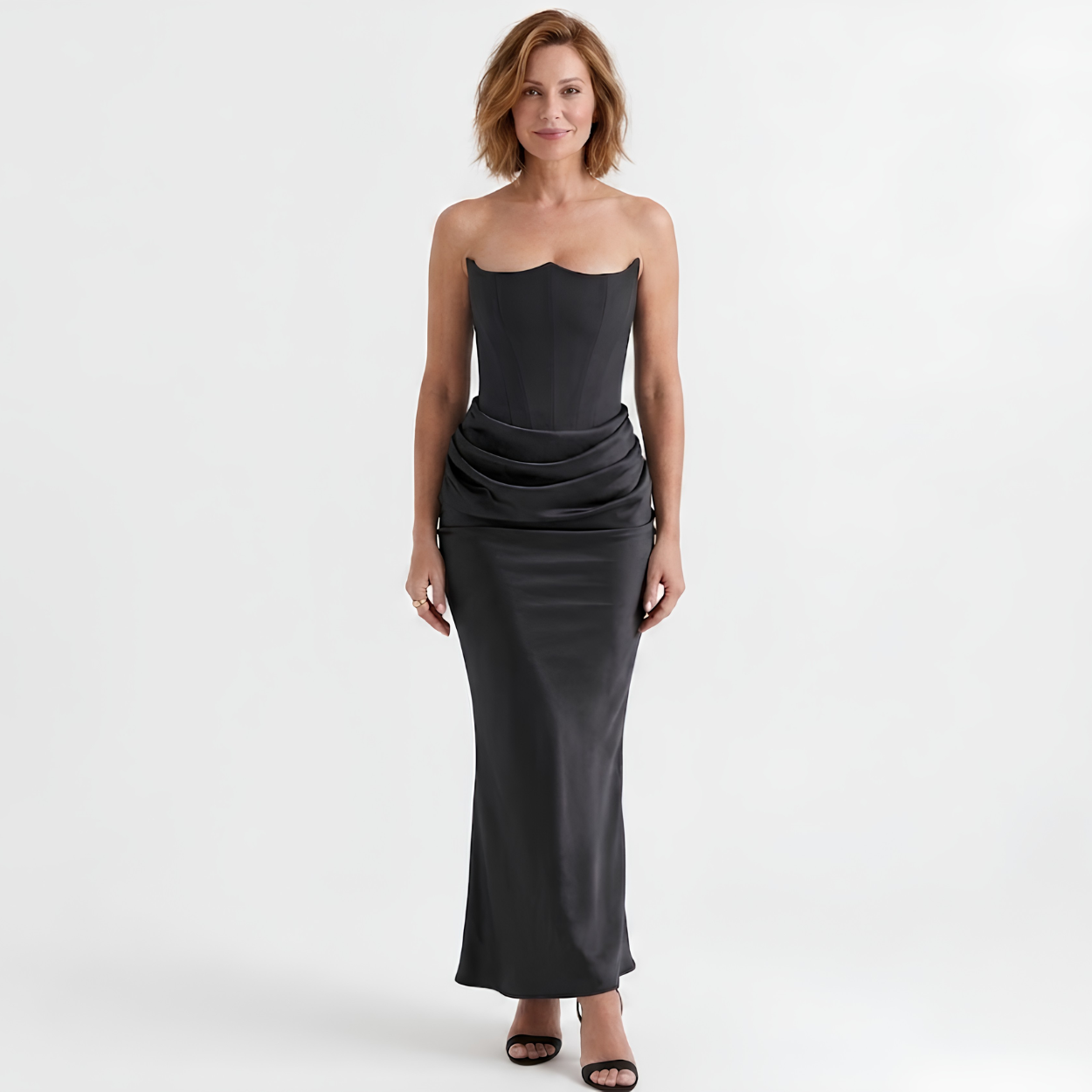 Robe Longue Femme Bustier Moulante – Fronces Structurées
