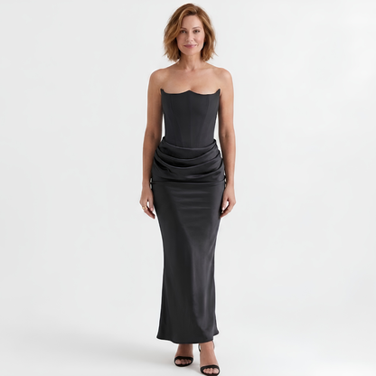 Robe Longue Femme Bustier Moulante – Fronces Structurées