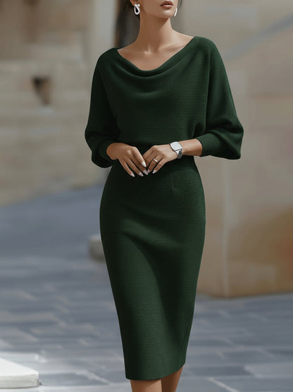 Robe Midi en Maille pour Femme – Manches Chauve-Souris Coupe Ajustée