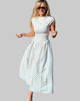 Robe Longue Femme à Pois – Col Haut Manches Courtes Coupe A-Line