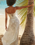 Robe longue à fines bretelles femme – coupe ajustée ourlet évasé